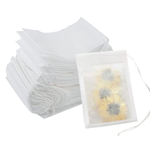 100 Bolsas de Filtro de té, 9 x 7 cm, vacías con cordón, Filtro de té Fino para Especias Sueltas, té, Hierbas en Polvo, café (Blanco