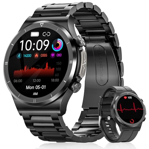 2023 Reloj Inteligente Hombre con Medidor Glucosa en Sangre, Smatwatch Llamada con 123 Modos de Deportes, Pulsómetro y Monitor de Sueño, PIULAXIU 1.39 Pantalla Reloj Hombre IP68 para Android iOS Negro