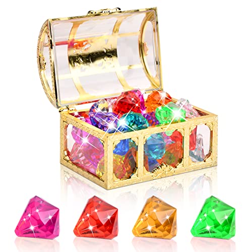 30 Pezzi Gemas Diamante de Acrílico Gemas Multicolor Grandes Diamante de Acrílico Juguete de Piscina de Gemas de Buceo para Niños con caja de Tesoro para Decoración de Fiestas Bodas Navidad Regalos