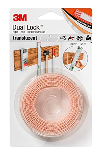 3M Dual Lock SJ3560, Sistemas de cierre reposicionable - Diseñada para aportar un aspecto translúcido (vidrio, metacrilato (PMMA), policarbonato) - 25mm x 1,25m, translúcido, 5.7mm (1 unidad)