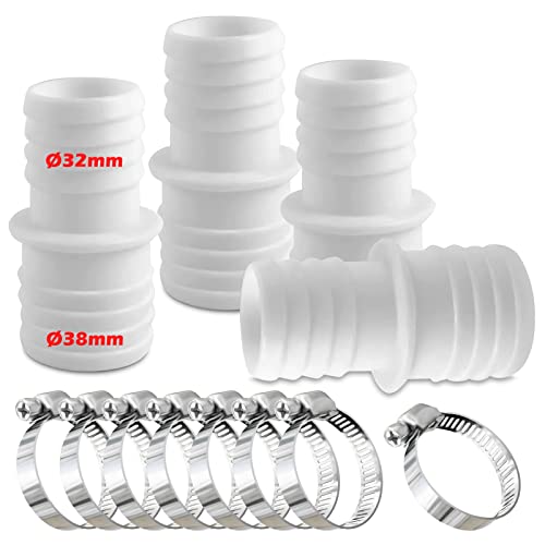 4 conectores de manguera de 32 mm a 38 mm de diámetro, juego con abrazaderas, adaptador de manguera de piscina, boquilla de manguera doble