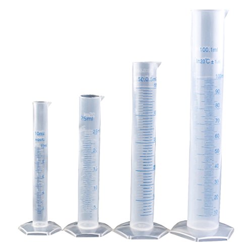4 Probetas transparentes para realizar mediciones | Probeta blanca de plástico de 10 25 50 100ml | Instrumento de laboratorio transparente para líquidos |