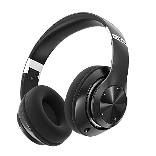 9S Auriculares Inalambricos Bluetooth Plegables, 60 Horas de Reproducción, Cascos Diadema Estéreo HiFi con Micrófono, 6EQ Modos, Soporte Micro TF/FM, Para PC/TV/Fones. (1-Negro)