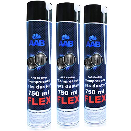 AABCOOLING Compressed Gas Duster FLEX 750ml - Conjunto de 3 - Spray Aire Comprimido con un Tubo Flexible, Limpiar Teclado, Limpia Polvo, Botella de Aire Comprimido, Soplador de Aire Comprimido