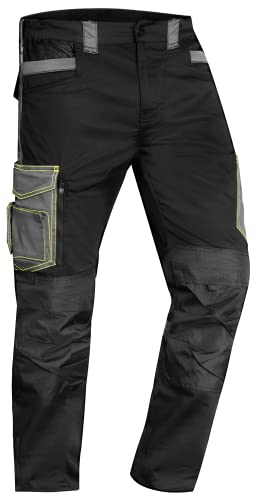 ACE Genesis Pantalones de Trabajo para Hombres - Pantalones Cargo con Cintura Elástica - Multibolsillos - Negro - 58