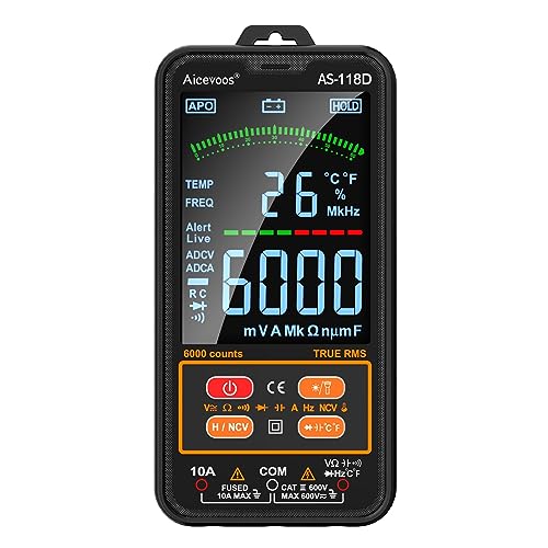 Aicevoos AS-118D Multimetro Digital Polimetro Digital Multimetro Digital Profesional Auto-Rango TRMS para Medir CA/CC Corriente, Voltaje, Resistencia, Frecuencia, Capacidad, NCV, Diodes | negro