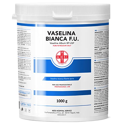 AIESI® Vaselina blanca fibrosa pura Ph.Eur. (Tarro de 1 kg), Para uso médico, dermatológico y profesional, Made in Italy