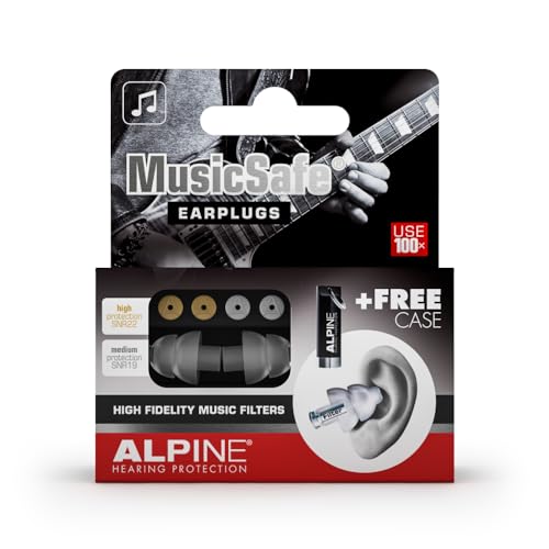 Alpine MusicSafe Tapones para los oídos para músicos - Mejora tu experiencia musical con dos filtros intercambiables - Protección auditiva Hipoalergénico - Tapones reutilizables - Transparente