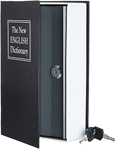 Amazon Basics - Caja de seguridad en forma de libro - Cerradura con llave - Grande, Negro