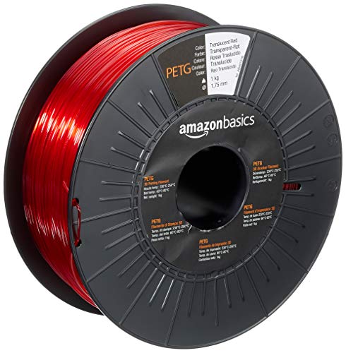Amazon Basics Filamento para impresora 3D,tereftalato de polietileno (PETG), 1.75 mm, cinta de 1 kg, rojo translúcido