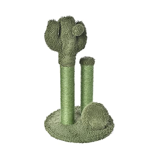 Amazon Basics Triple poste para rascar gato en forma de cactus con bola colgante, L (Paquete de 1), 27 pulgadas, Verde