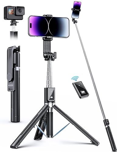 ANXRE Palo Selfie [2024 Trípode Mejorado], Tripode Extra Largo 125CM con Control Remoto Desmontable para Teléfono Móvil, Compatible con iPhone 14 13 12 11 Pro XS MAX XR, Android/Gopro