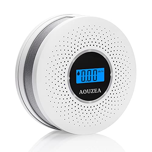 AOUZEA Detector de Humo, Monóxido de Carbono 2 en 1 y Alarma de Humo, Detector de Monóxido de Carbono de Alta Sensibilidad con Pantalla de Cristal Líquido Digital