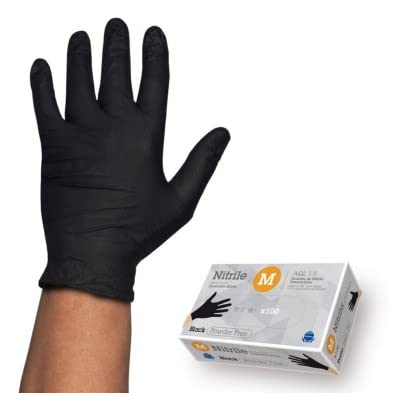 ARNOMED Guantes nitrilo negro talla M, guantes de nitrilo, caja guantes nitrilo 100 unidades, guantes negros nitrilo sin polvo y látex, desechables, guantes nitrilo mecanico en XS, S, M, L, XL, XXL
