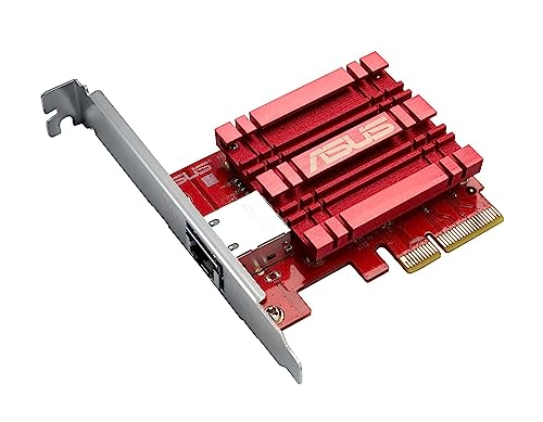 ASUS XG-C100C - Adaptador de red PCIe 10GBase-T compatible con versiones anteriores con estándares de 5/2,5/1G y 100 Mbps, un puerto RJ45 y QoS integrado en rojo/plata