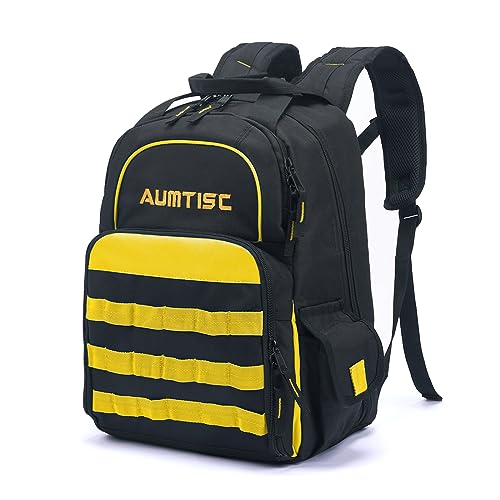 AUMTISC Mochila para herramientas Mochila para trabajo pesado Mochila para herramientas con bolsillo multiusos Mochila para trabajo industrial y de construcción Amarillo