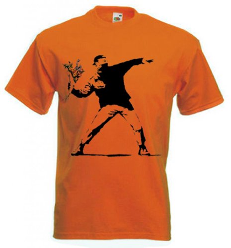 Banksy Camiseta - Flor Tirador - Naranja, X-Large