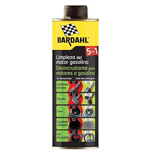 Bardahl Descarbonizante 5 en 1 para coche Gasolina - Limpia la Suciedad del Motor - 0,5 L - Protege Inyectores, Filtro de Partículas, Válvula EGR y de Escape, Catalizador y Turbo