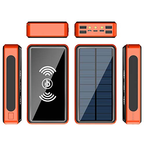 Batería Externa Solar Cargador Solar 50000Mah, Power Bank Solar Inalámbrico con Entrada Tipo C Y 4 Salidas USB, Powerbank Cargador Portatil Bateria Externa con Linterna LED