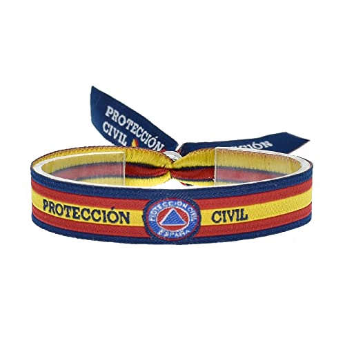 BDM Pulsera de protección civil España, logo y escudo protección civil con bandera de España para hombre y mujer ajustable