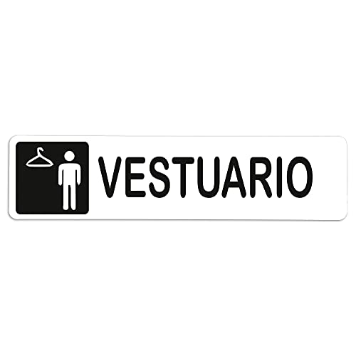 Becral® - Señal adhesiva de PVC VESTUARIO HOMBRE | Placa puerta PVC BLANCO | Señal informativa | Cartel Puerta 200X50mm