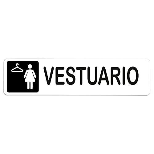 Becral® - Señal adhesiva de PVC VESTUARIO MUJER | Placa puerta PVC BLANCO | Señal informativa | Cartel Puerta 200X50mm