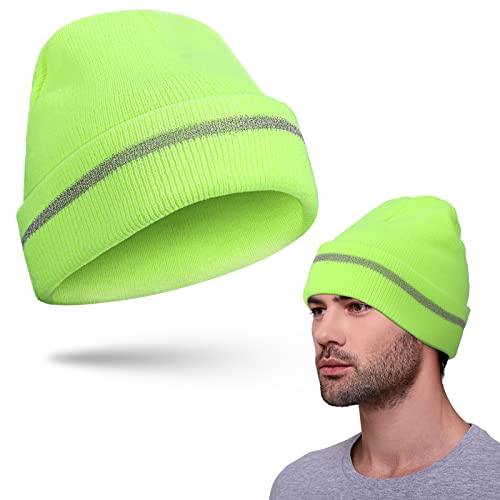 Bencailor Gorro de Alta Visibilidad de Invierno Tejido Sombrero con Banda Reflectante Térmico Seguro para Hombre Mujer Exterior Cabeza