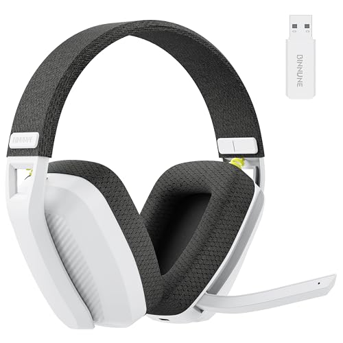 BINNUNE Cascos Gaming inalambricos con Micrófono para Playstation 4 5 PS4 PS5 PC, Auriculares Gaming inalambricos Bluetooth con ENC Micro, Batería de 48 Horas, LE Audio- Blanco