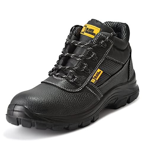 BLACK HAMMER Botas de Seguridad de Cuero para Hombres Puntera de Acero Protección de Entresuela Resistente al Agua Impermeable S3 SRC Calzado de Trabajo al Tobillo de Cuero 1007