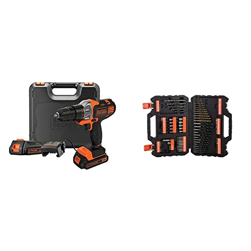 BLACK+DECKER MT218KB Taladro atornillador Multievo 18V con cabezal adaptado a multiherramientas + A7200-XJ Juego de 109 piezas para atornillar y taladrar con brocas Titanio