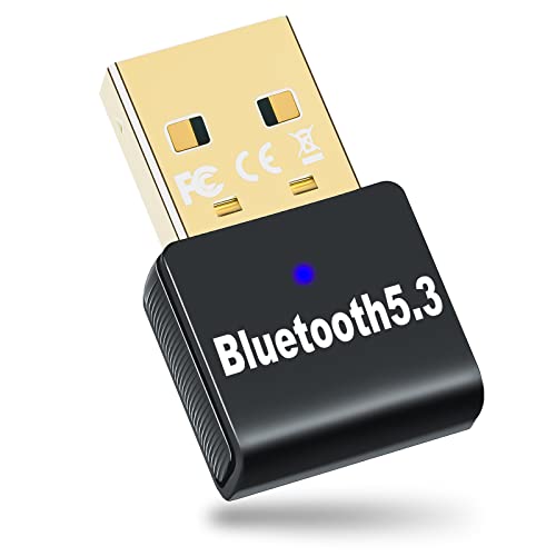 Bluetooth USB 5.3, Plug & Play Adaptador Bluetooth para PC, Bluetooth USB Dongle Transmisor y Receptor para Ordenador, Portatil, Ratón, Teclado, Altavoz, Compatible con Windows 8/10/11