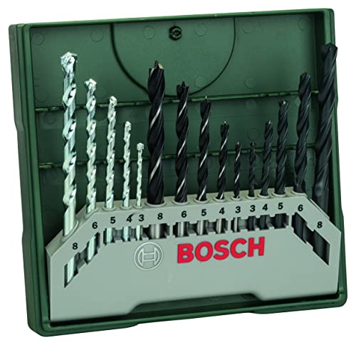 Bosch 15 uds. Set de brocas Mini-X-Line (para madera, mampostería y metal, accesorios para taladro)