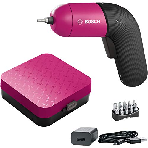 Bosch Home and Garden IXO Atornillador a batería, 6.a generación, recargable con cable micro-USB, regulación de la velocidad, en estuche, rosa