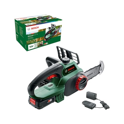 Bosch Home and Garden UniversalChain 18 Sierra de Cadena a Batería, con Batería y Cargador, 18 V, Color Verde