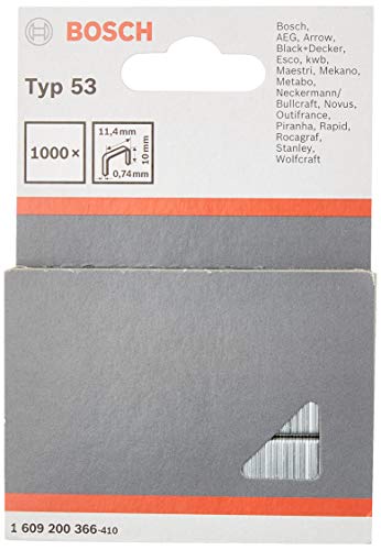 Bosch Profesional 1 609 200 366 - Pack de 1000 grapas alambre fino tipo 53 (11,4 x 0,74 10 mm)