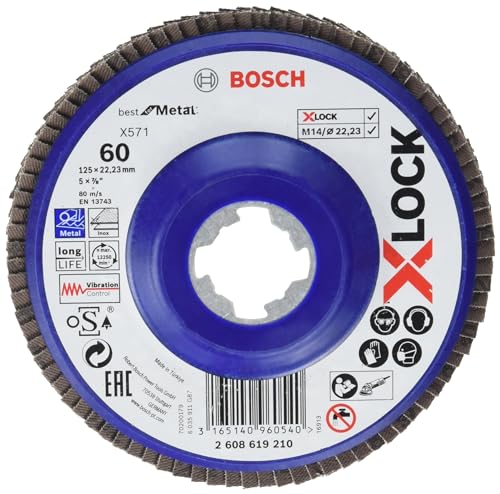 Bosch Profesional Best - Disco de láminas recto (para metales, X-LOCK, X571, Ø125 mm, grano K80, orificio Ø 22,23 mm)