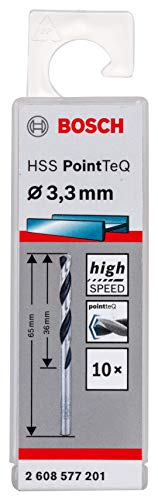 Bosch Professional 10 brocas helicoidales HSS PointTeQ, para metal, 3.3 x 36 x 65 mm, accesorio de taladro