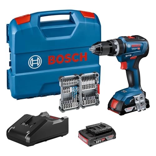 Bosch Professional 18V System GSB 18V-55 - Taladro percutor a batería (Brushless, 55 Nm, 2 baterías x 2.0 Ah, set 35 acc. impacto, en maletín) - Amazon Exclusive
