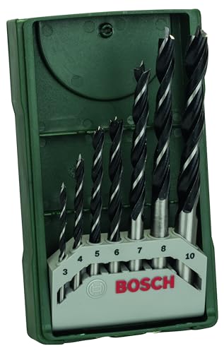 Bosch Professional 2607019580 Bosch Mini X-Line-Set de 7 Brocas para Madera (Ø 3/4/5/6/7/8/10 mm), Verde, Piezas