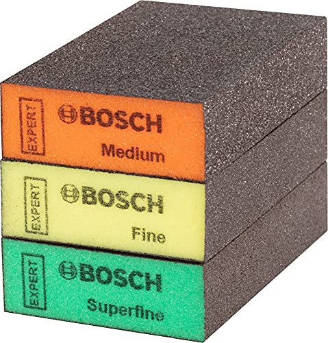 Bosch Professional 3x Tacos Expert S471 convencionales (para Madera blanda, Pintura sobre madera, 69 x 97 x 26 mm, Grado de finura Medio/fino/superfino, accesorios Lijado manual)