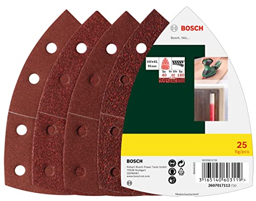 Bosch Professional Set de 25 hojas lija para varios materiales (grano 40/80/120/180, 11 agujeros, accesorios multilijadora)