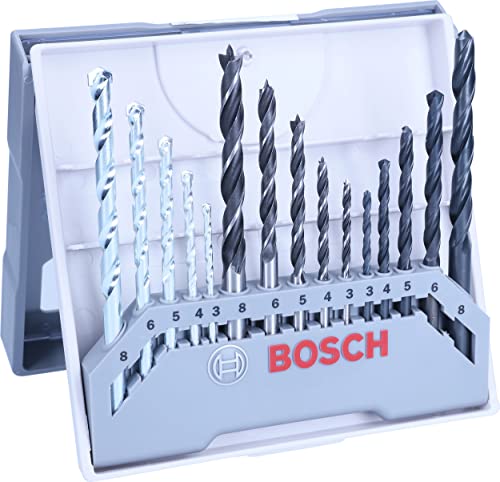 Bosch Professionnal 15 uds. Set de brocas (para madera, mampostería y metal, Ø 3-8 mm, accesorios para taladro soporte taladro)