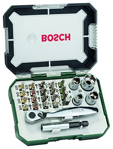 Bosch Professionnal 26 uds. Set de puntas atornillar y carraca (puntas PH, PZ, hexagonal, T, S, accesorios para taladro destornillador)