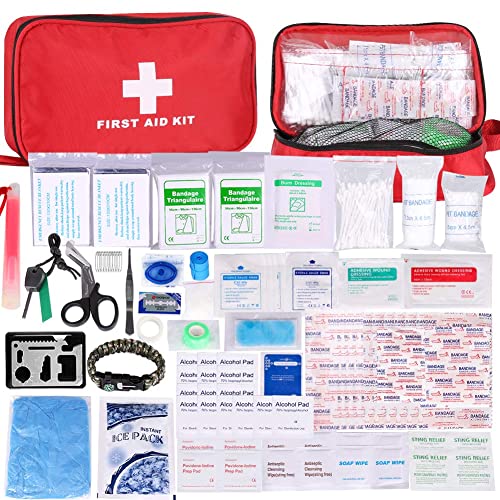 Botiquín de Primeros Auxilios de 200 Piezas,con Hielo, Manta de Emergencia,Máscara de RCP, Survival Tools Kit Bolsa Médica Emergencias para Coche, Hogar, Camping, Caza, Viajes, Aire Libre