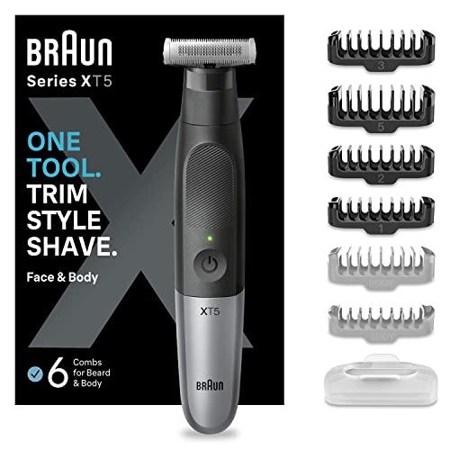 Braun Series X Recortadora De Barba, Afeitadora Eléctrica Hombre, Rasuradora para Rostro y Cuerpo, Peine Bidireccional, Cabezal Flexible, Resistente Al Agua, XT5200, Negro