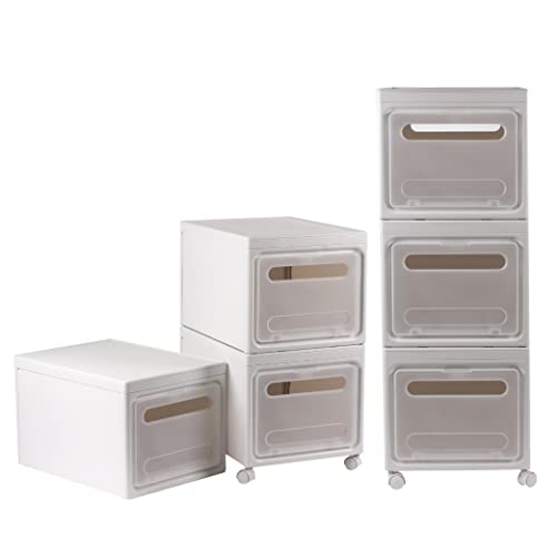 Calma Dragon Cajas de Almacenaje Apilables con Tapa 3 Cajoneras de Plastico Organizador Estanterías con Ruedas Mueble Flexible Puntas Redondeadas Ahorra Espacio Tamaño Caja 38x38x25 Total 38x38x75