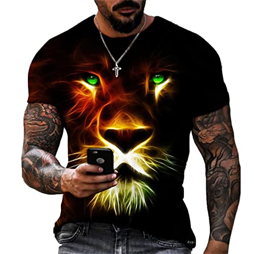 Camiseta Colorida con Estampado de león en 3D para Hombre, Camiseta Informal de Verano, Camisetas de Manga Corta con Cuello Redondo