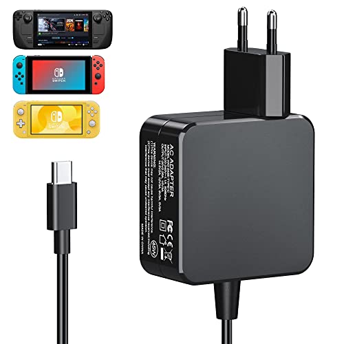 Cargador para Switch/Steam Deck, Cargador de Carga Rápida de 45W y 2 Horas para Switch OLED/Switch Lite, 5V-15V/3A, 20V/2,25A Cargador para Steam Deck/Switch/Lite/OLED/Teléfono/Portátil