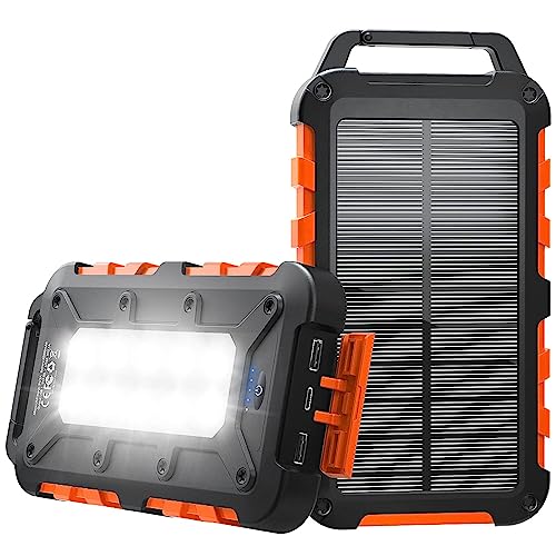 Cargador Solar 20000mAh Batería Externa Portátil Banco de Energía Solar con Panel Solar y Linterna LED,Carga Rápida con 2 USB Puertos Imperable para Movil Ordenador Cámping Emergencia Naranja