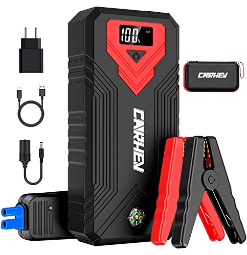 CARHEV Arrancador de Baterias de Coche, 3000A 24000mAh (para Todo Vehículo 8L de Gasolina o 8L de Diesel), 12V Booster con carga rápida USB y pantalla LCD